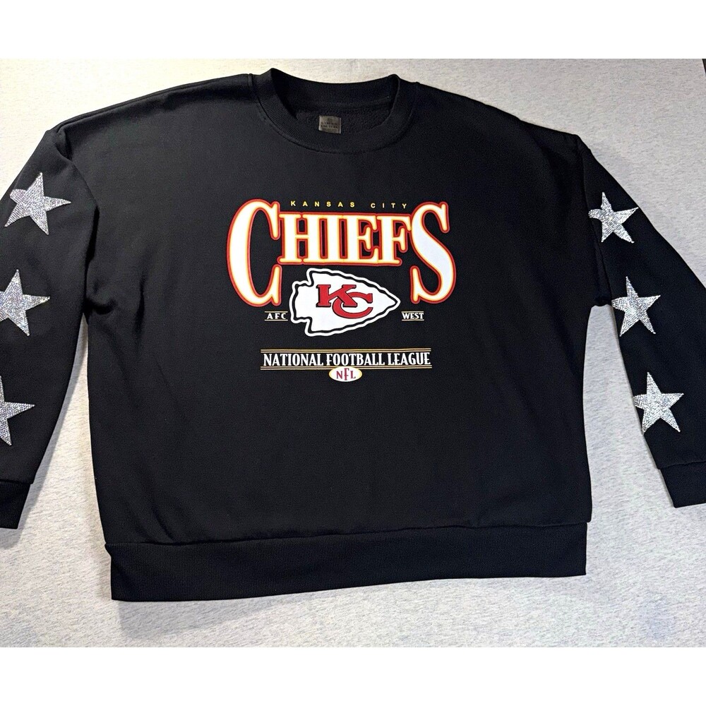 Gameday Couture NFL Kansas City Chiefs Black Sweatshirt Silver Star Sleeves S